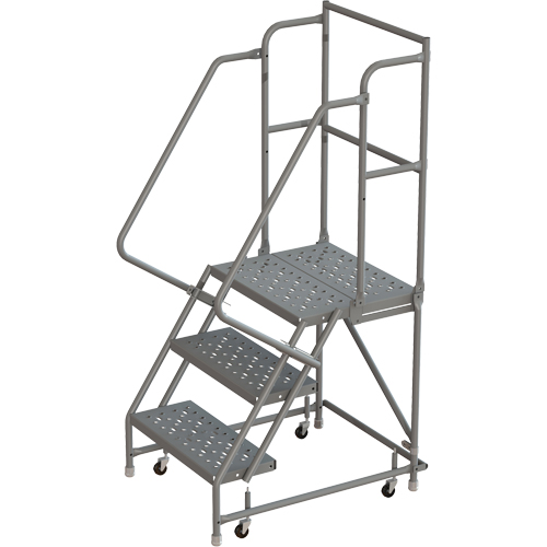 Escabeaux roulants &agrave; dessus profond, 3 marches, Largeur de la marche 16", Hauteur de la plateforme 30", Acier Trail Hammer and Bolt