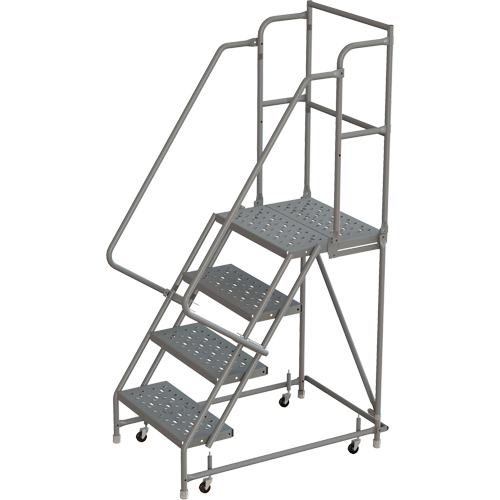 Escabeaux roulants &agrave; dessus profond, 4 marches, Largeur de la marche 16", Hauteur de la plateforme 40", Acier Trail Hammer and Bolt