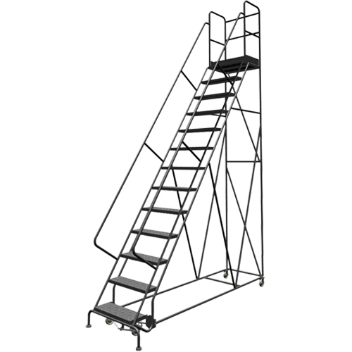 Escabeaux roulants &agrave; dessus profond, 13 marches, Largeur de la marche 24", Hauteur de la plateforme 130", Acier Trail Hammer and Bolt