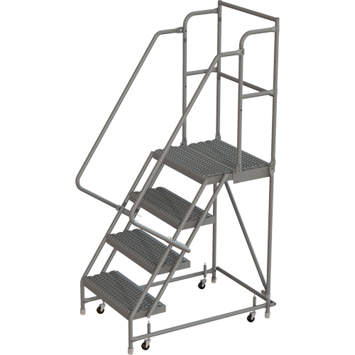 Escabeaux roulants &agrave; dessus profond, 4 marches, Largeur de la marche 16", Hauteur de la plateforme 40", Acier Trail Hammer and Bolt