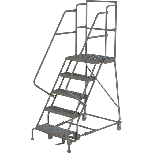 Escabeaux roulants &agrave; dessus profond, 5 marches, Largeur de la marche 16", Hauteur de la plateforme 50", Acier Trail Hammer and Bolt