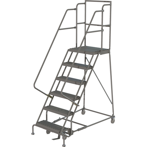 Escabeaux roulants &agrave; dessus profond, 6 marches, Largeur de la marche 16", Hauteur de la plateforme 60", Acier Trail Hammer and Bolt