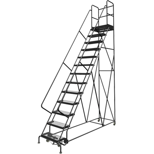 Escabeaux roulants &agrave; dessus profond, 13 marches, Largeur de la marche 24", Hauteur de la plateforme 130", Acier Trail Hammer and Bolt