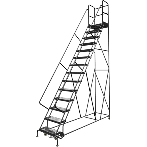Escabeaux roulants &agrave; dessus profond, 14 marches, Largeur de la marche 24", Hauteur de la plateforme 140", Acier Trail Hammer and Bolt