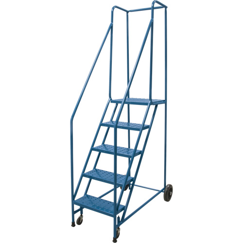 Rolling Step Ladder, 5 Steps, 18" Step Width, 46" Platform Height, Steel Trail Hammer and Bolt