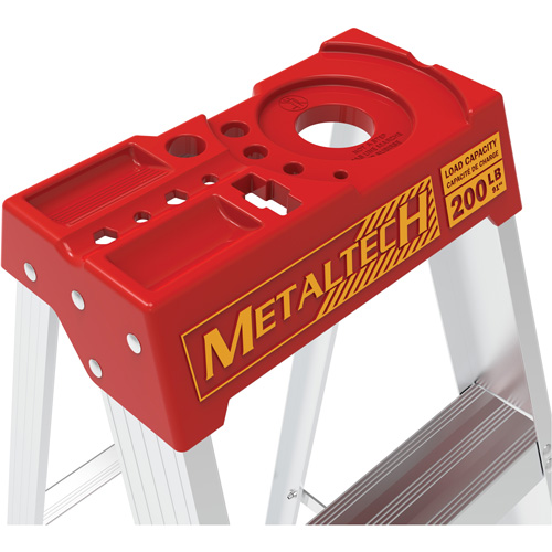 Step Ladder with Paint Tray, 4', Aluminum, 200 lbs. Capacity, Type 3 Trail Hammer and Bolt