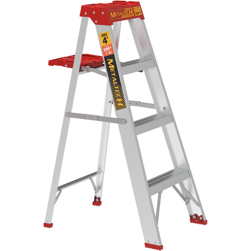Step Ladder with Paint Tray, 4', Aluminum, 200 lbs. Capacity, Type 3 Trail Hammer and Bolt