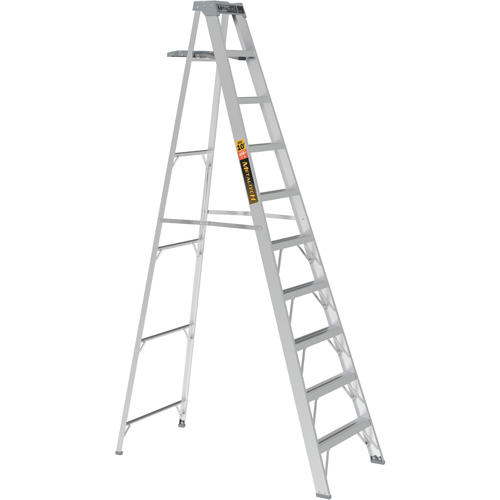 Step Ladder with Paint Tray, 10', Aluminum, 225 lbs. Capacity, Type 2 Trail Hammer and Bolt