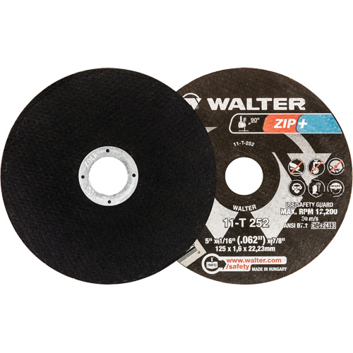 Meules &agrave; tronçonner renforc&eacute;es Zip+ pour meuleuse &agrave; angle droit, 5" x 1/16", Arbre de 7/8", Type 1, Alumine de zirconium, 12 200 Tr/min Trail Hammer and Bolt
