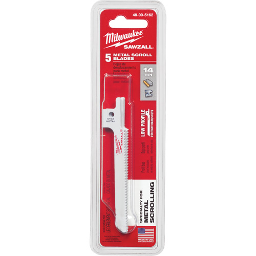 Sawzall&reg; Reciprocating Saw Blade, Bi-Metal, 14 TPI, 3-5/8" L x 5/16" W Trail Hammer and Bolt