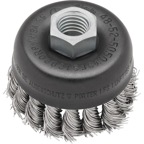 Knot Wire Cup Brush, 3" Dia. x 5/8"-11 Arbor Trail Hammer and Bolt