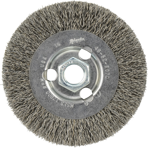 Crimped Wire Wheel, 4" Dia., 0.12" Fill, 5/8"-11 Arbor Trail Hammer and Bolt