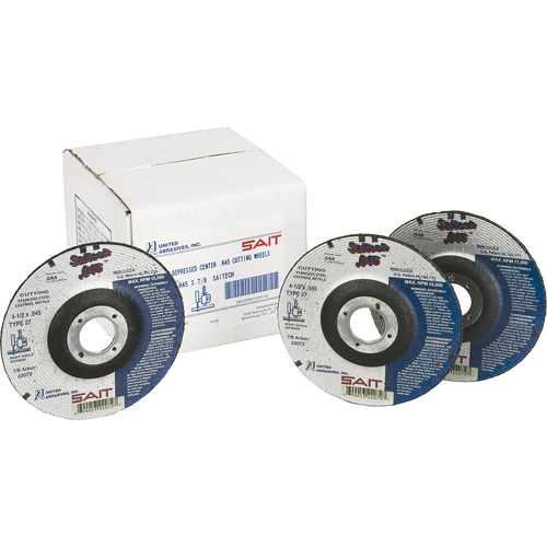 Cut-Off Wheel, 4-1/2" x 0.045", 7/8" Arbor, Type 27, Aluminum Oxide/Ceramic, 13500 RPM Trail Hammer and Bolt