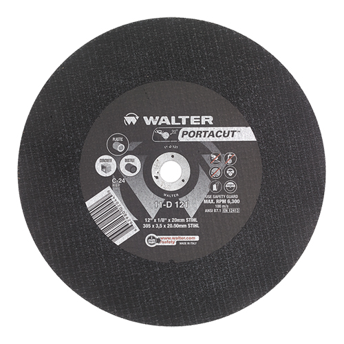 Portacut High Speed Cut-Off Wheel, 12" x 1/8", 3/4" Arbor, Type 1, Silicon Carbide, 6300 RPM Trail Hammer and Bolt