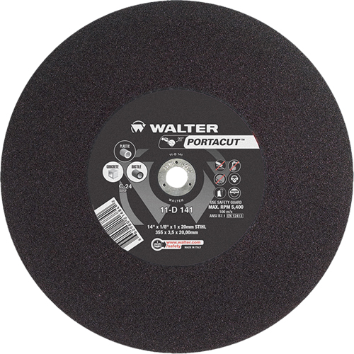 Portacut High Speed Cut-Off Wheel, 14" x 1/8", 3/4" Arbor, Type 1, Silicon Carbide, 5400 RPM Trail Hammer and Bolt