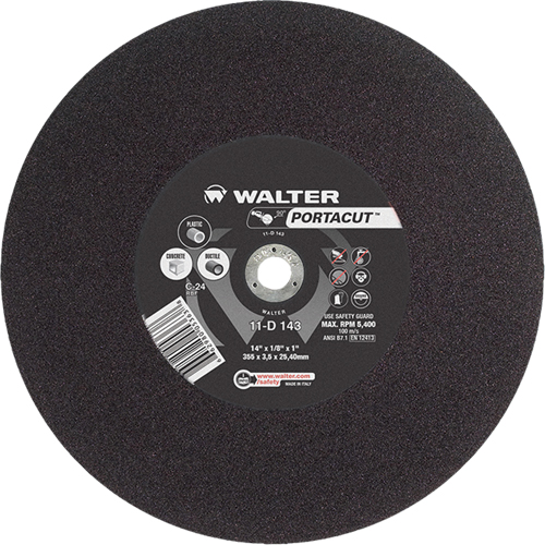 Portacut High Speed Cut-Off Wheel, 14" x 1/8", 1" Arbor, Type 1, Silicon Carbide, 5400 RPM Trail Hammer and Bolt