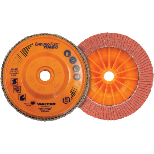 Enduro-Flex Turbo Flap Disc, 4-1/2" x 5/8"-11, Type 27S, 36/60 Grit, Ceramic Trail Hammer and Bolt