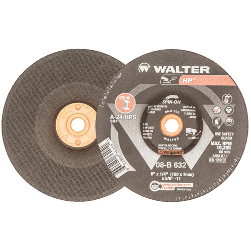 Disque de meulage et tronçonnage HP, 6" x 1/8", Arbre 5/8"-11, Oxyde d'aluminium, Type 27 Trail Hammer and Bolt