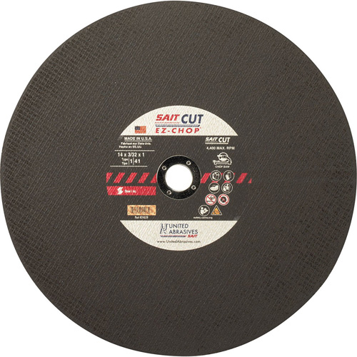 Chop Saw Wheel, 12" x 0.093"/3/32", 1" Arbor, Type 1, Aluminum Oxide, 5100 RPM Trail Hammer and Bolt