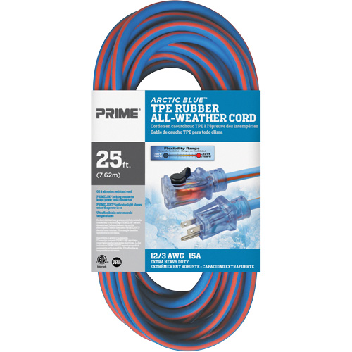 Arctic Blue TPE-Rubber Locking Extension Cord, All-Weather, SJEOW, 12/3 AWG, 15 A, 25' Trail Hammer and Bolt