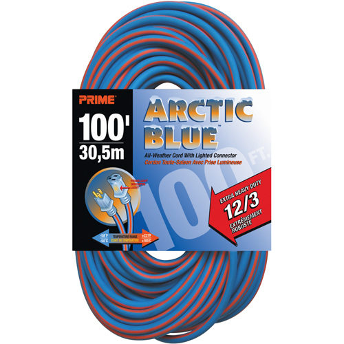 Cordon rallonge verrouillable toute saison en caoutchouc TPE Arctic Blue, Toutes saisons, SJEOW, AWG 12/3, 15 A, 100' Trail Hammer and Bolt