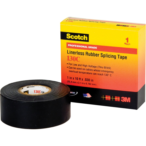 Rubans isolants en caoutchouc sans doublure Scotch 130C, 25,4 mm (1") x 9,14 m (30'), Noir Trail Hammer and Bolt