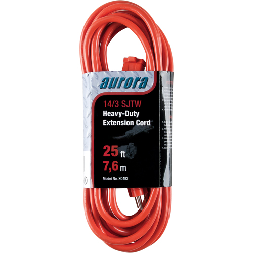 Vinyl Extension Cord, Outdoor, SJTW, 14/3 AWG, 15 A, 25' Trail Hammer and Bolt