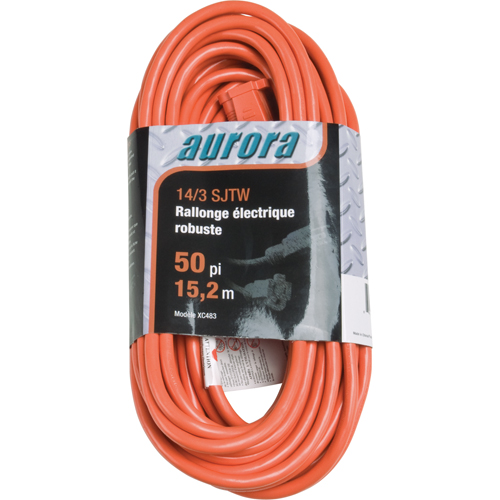 Vinyl Extension Cord, Outdoor, SJTW, 14/3 AWG, 15 A, 50' Trail Hammer and Bolt