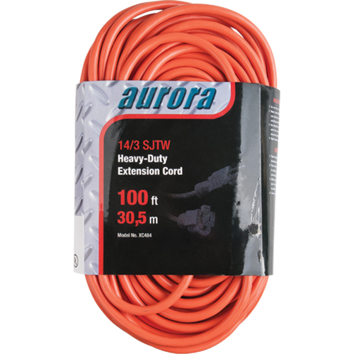 Vinyl Extension Cord, Outdoor, SJTW, 14/3 AWG, 13 A, 100' Trail Hammer and Bolt
