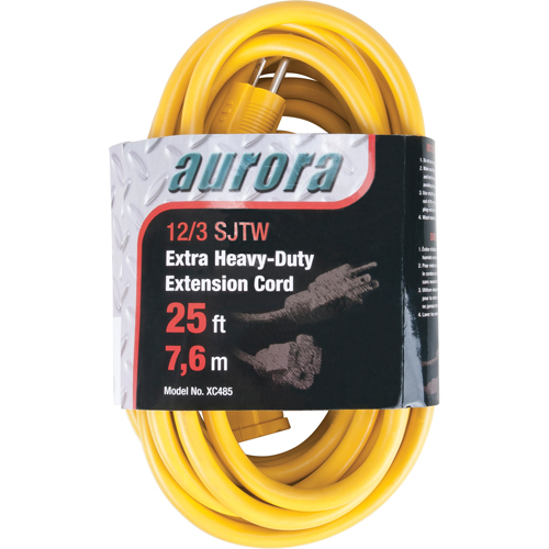 Vinyl Extension Cord, Outdoor, SJTW, 12/3 AWG, 15 A, 25' Trail Hammer and Bolt