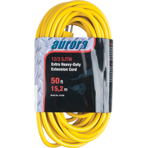 Vinyl Extension Cord, Outdoor, SJTW, 12/3 AWG, 15 A, 50' Trail Hammer and Bolt
