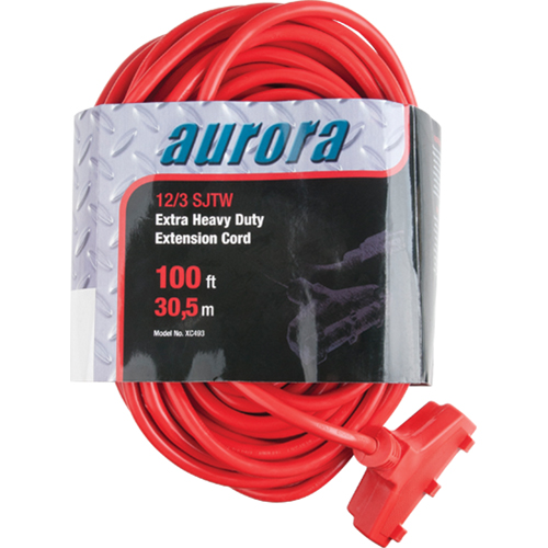 Vinyl Extension Cord, Outdoor, SJTW, 12/3 AWG, 15 A, 3 Outlet(s), 100' Trail Hammer and Bolt
