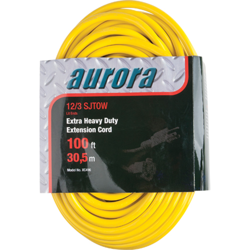 Vinyl Extension Cord with Light Indicator, Outdoor, SJTOW, 12/3 AWG, 15 A, 100' Trail Hammer and Bolt