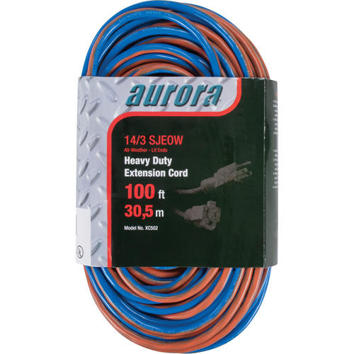 TPE-Rubber Extension Cord With Light Indicator, All-Weather, SJEOW, 14/3 AWG, 13 A, 100' Trail Hammer and Bolt