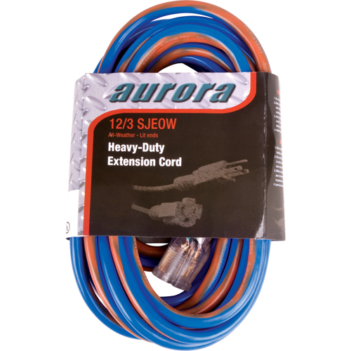 TPE-Rubber Extension Cord With Light Indicator, All-Weather, SJEOW, 12/3 AWG, 15 A, 50' Trail Hammer and Bolt