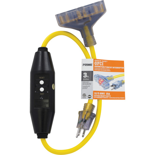 Shocksafe&reg; GFCI Triple Tap Adapter, 125 V, 15 A, 3' Cord Trail Hammer and Bolt