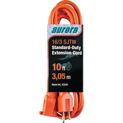 Extension Cord, Indoor/Outdoor, SJTW, 16/3 AWG, 13 A, 10' Trail Hammer and Bolt