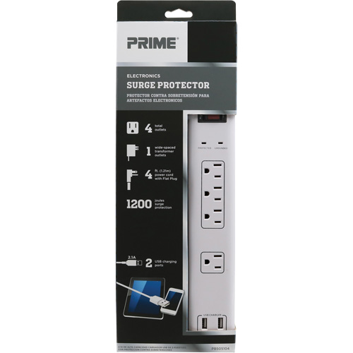 Limiteurs de surtension avec chargeur USB, 4 Prises, 1200 J, 1875 W, Cordon 4' Trail Hammer and Bolt