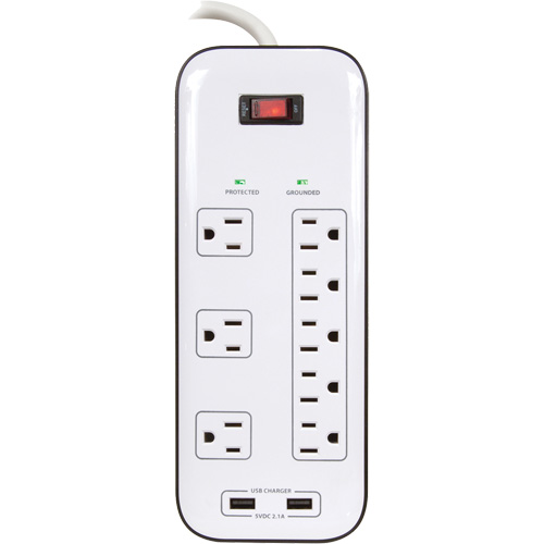USB Charging Surge Protectors, 8 Outlets, 2400 J, 1875 W, 6' Cord Trail Hammer and Bolt