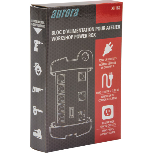 Workshop Surge Protector Power Strip, 8 Outlets, 1350 J, 1875 W, 6' Cord Trail Hammer and Bolt