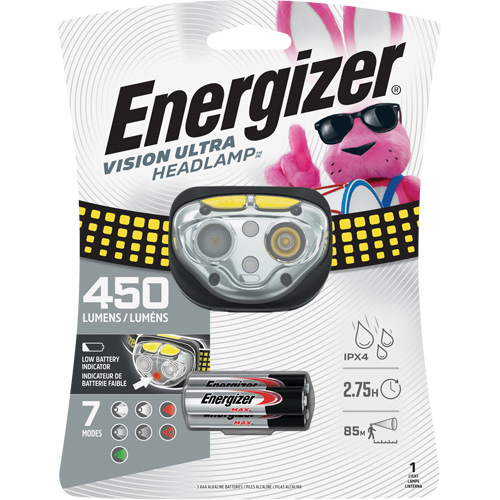 Vision Ultra Industrial Headlamp, LED, 450 Lumens, 2 Hrs. Run Time, AAA Batteries Trail Hammer and Bolt