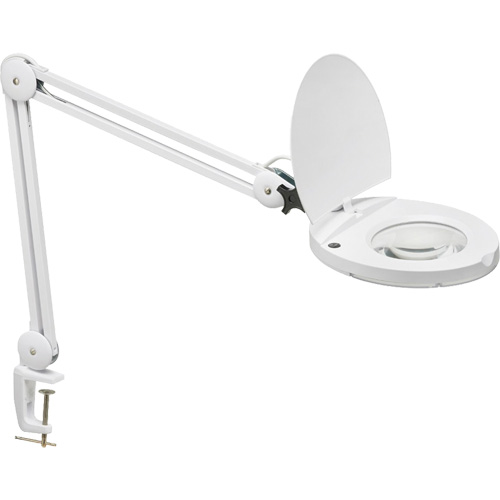 Lampe loupe DEL avec support en A, Dioptrie 3, Ampoule DEL, Bras de 47", Pinces serre-joints, Blanc Trail Hammer and Bolt