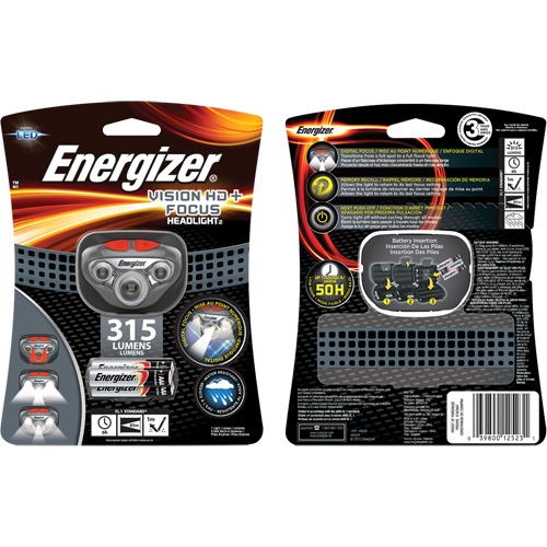 Lampe frontale Vision HD+ Focus, DEL, 315 lumens, 6 hres de fonctionnement, piles AAA Trail Hammer and Bolt
