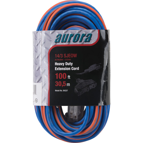 TPE-Rubber Extension Cord with Light Indicator, All-Weather, SJEOW, 14/3 AWG, 13 A, 3 Outlet(s), 100' Trail Hammer and Bolt
