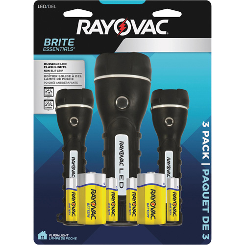 Ensemble de lampes de poche robustes caoutchout&eacute;es Brite Essentials, DEL, 40/26 lumens, Piles D/AA Trail Hammer and Bolt