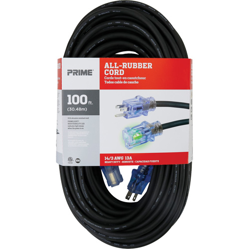 Cordon rallonge All-Rubber, Ext&eacute;rieur, SJOOW, AWG 14/3, 15 A, 100' Trail Hammer and Bolt