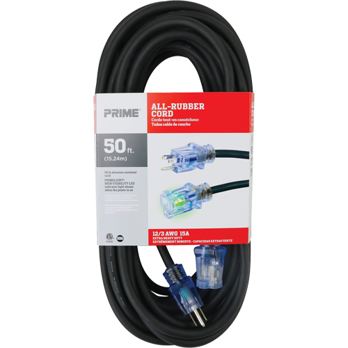 Cordon rallonge All-Rubber, Ext&eacute;rieur, SJOOW, AWG 12/3, 15 A, 50' Trail Hammer and Bolt