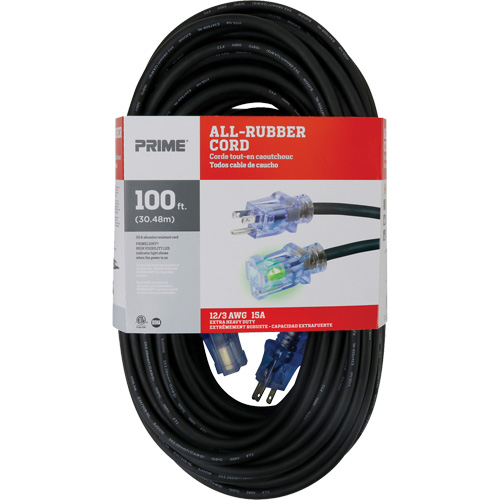 Cordon rallonge All-Rubber, Ext&eacute;rieur, SJOOW, AWG 12/3, 15 A, 100' Trail Hammer and Bolt
