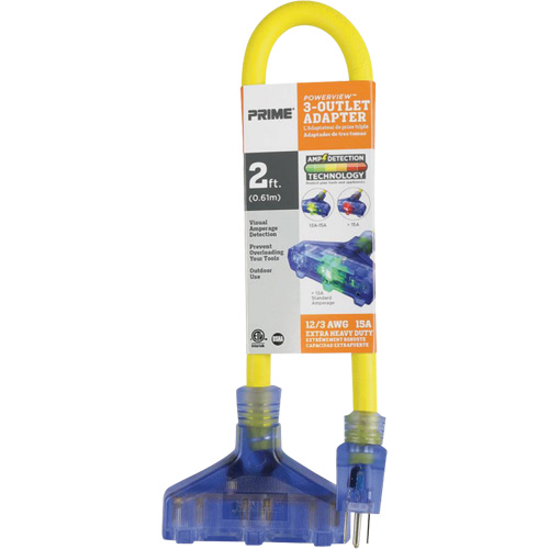 Adapter with Visual Amperage Detection, Outdoor, 12/3 AWG, 15 A, 3 Outlet(s), 2' Trail Hammer and Bolt