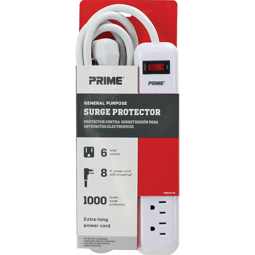 Surge Protector, 6 Outlets, 1000 J, 1875 W, 8' Cord Trail Hammer and Bolt